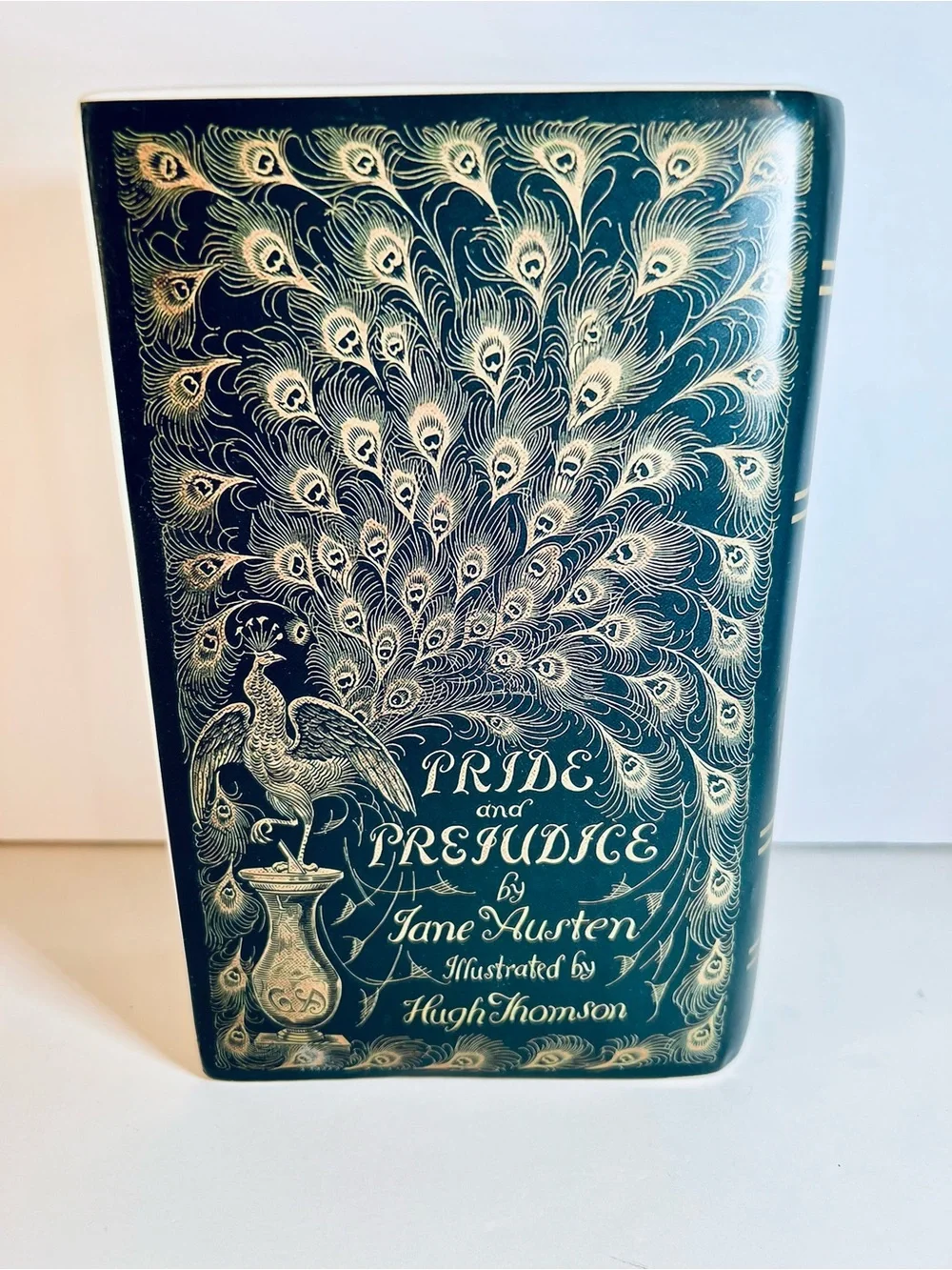 Pride and Prejudice Book Ceramic Vase in Black & Gold Peacock Image Jane Austen